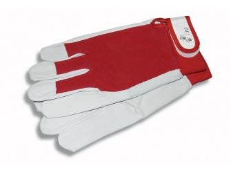 Перчатки садовые кожаные красная ткань