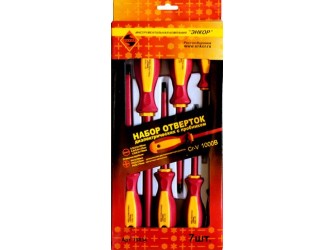 Набор отверток диэлектрических 1000В с пробником, 7 предметов, блистер