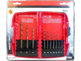 Набор сверл для металла Р6М5 Ф1,5-6,5 мм, 10 штук, пластиковый футляр